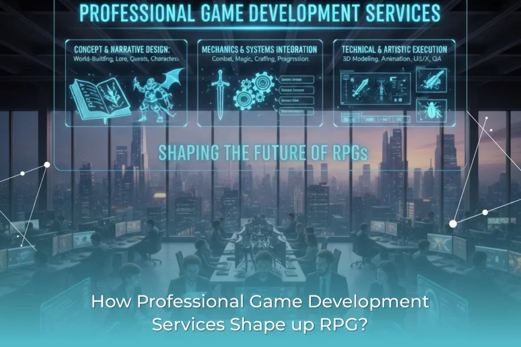 Professional game development team designing RPG characters and immersive gameplay - Techversol